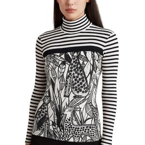 Marc Cain Black and White Striped Turtleneck